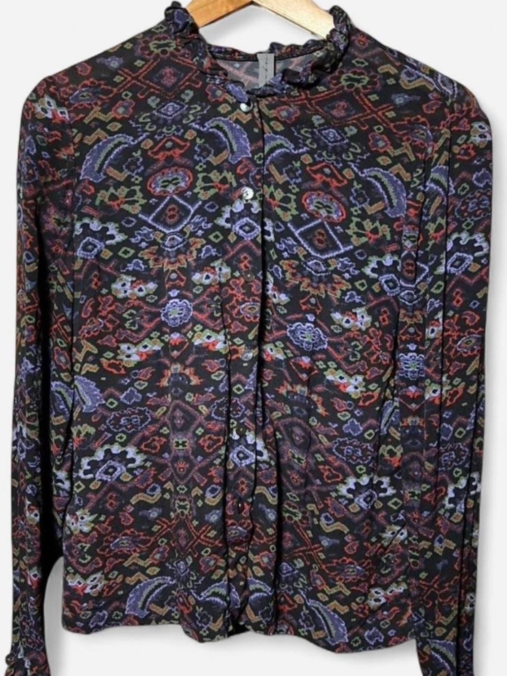 raquel allegra silk ruffle neck blouse